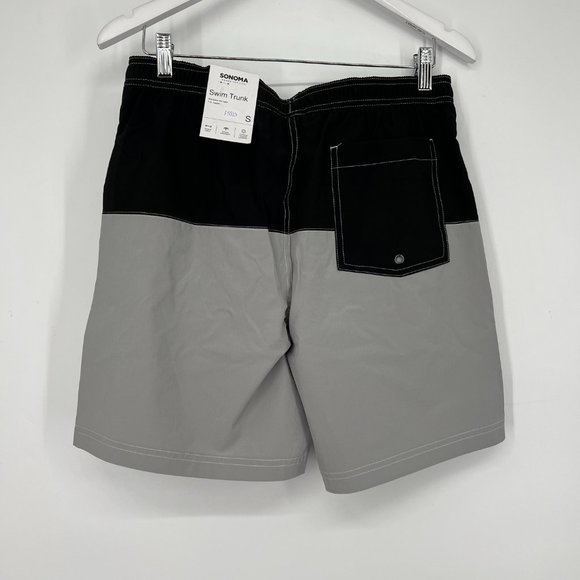 Sonoma Men Good For Life 7" Elastic-Waistband Swim Trunks Black Light Grey S NWT - Picture 3 of 6